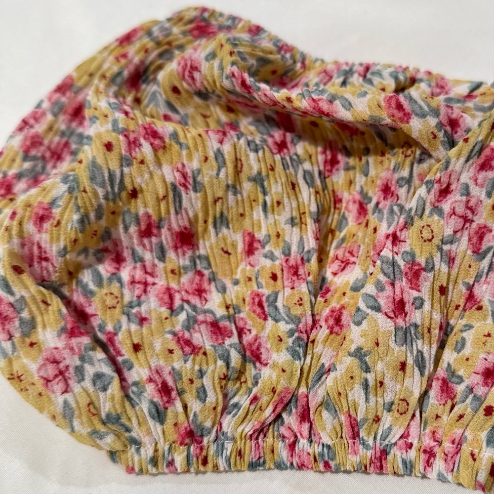 NEW Lulus Floral Puff Sleeves Crop Peplum Top Women S New w/o Tag Ditzy Babydoll - Picture 7 of 16